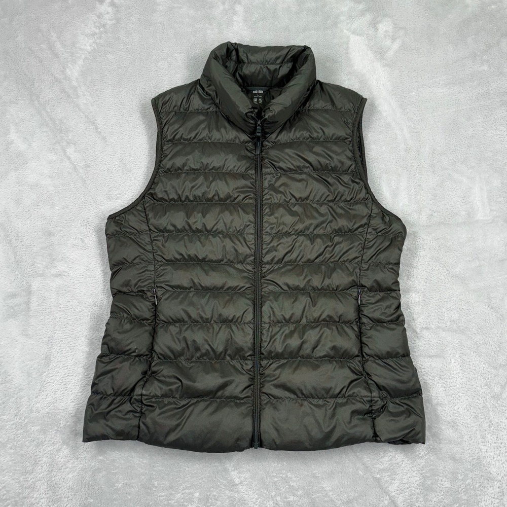 Uniqlo Ultra Light Down Vest Women‎ Large Dark Green Quilted Puffer Full Zip